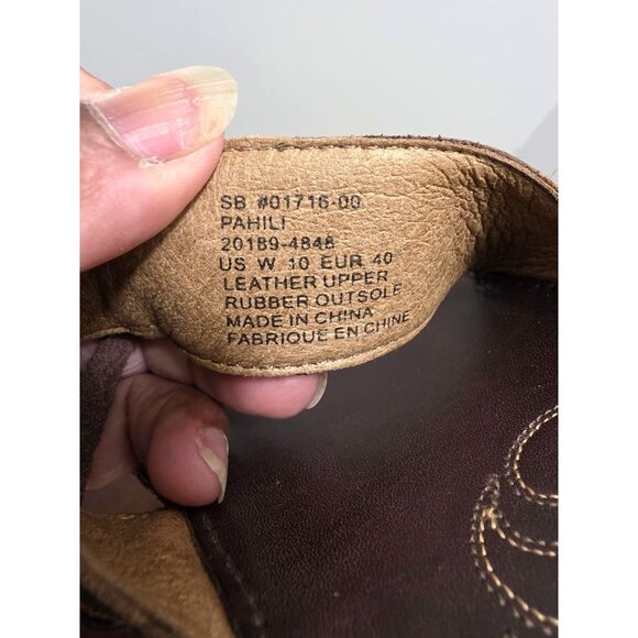 OLUKAI Women's Handcrafted Brown Leather Slip-On Sandals With Toe Loop & Embosse - Picture 9 of 10